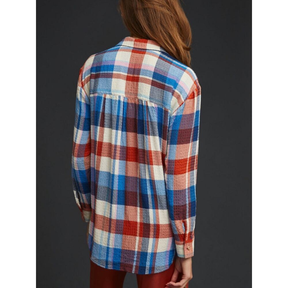Pilcro By Anthropologie Woman’s Rainbow Plaid Button-Up Shirt - Red, Blue, Cream - Picture 7 of 13